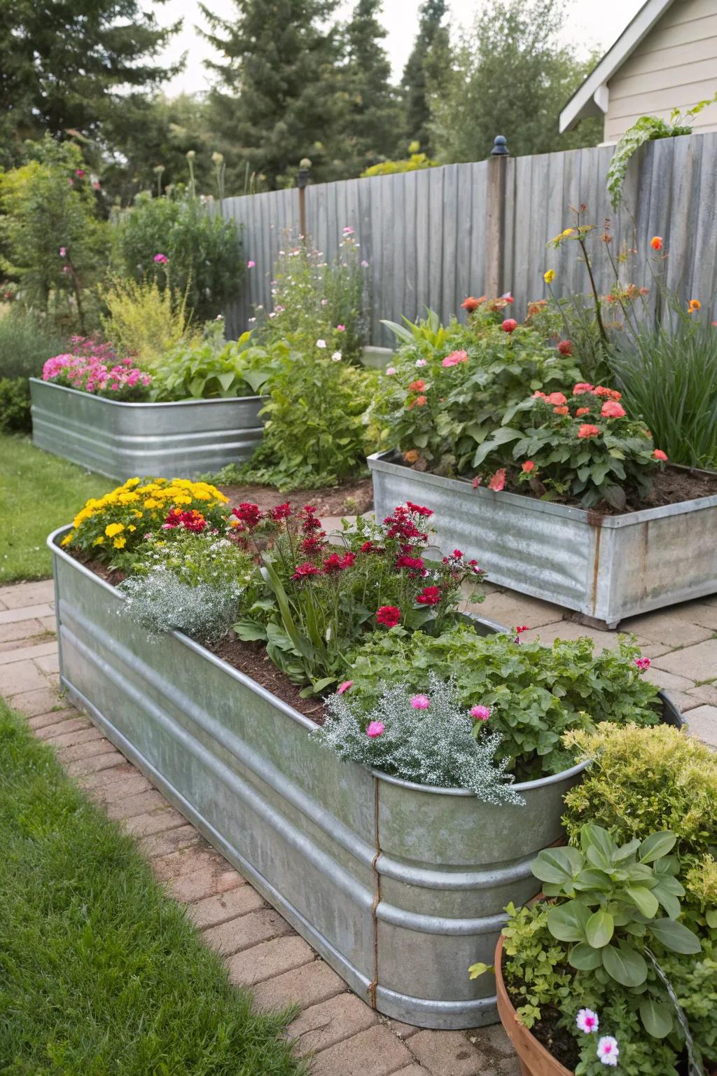 Incorporate rustic charm with practical plated steel raised beds.