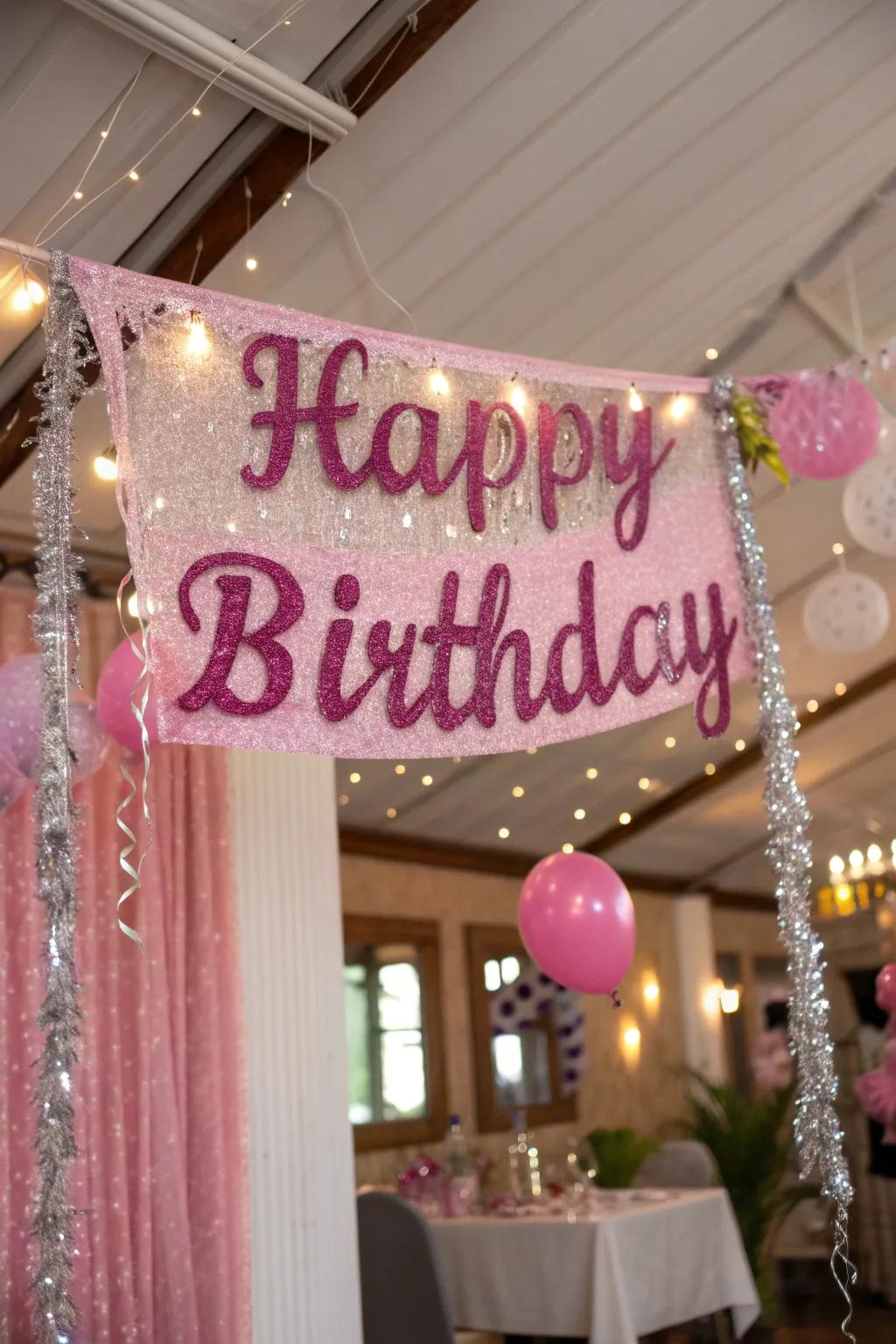 Custom pink banners add a personal touch to the celebration.