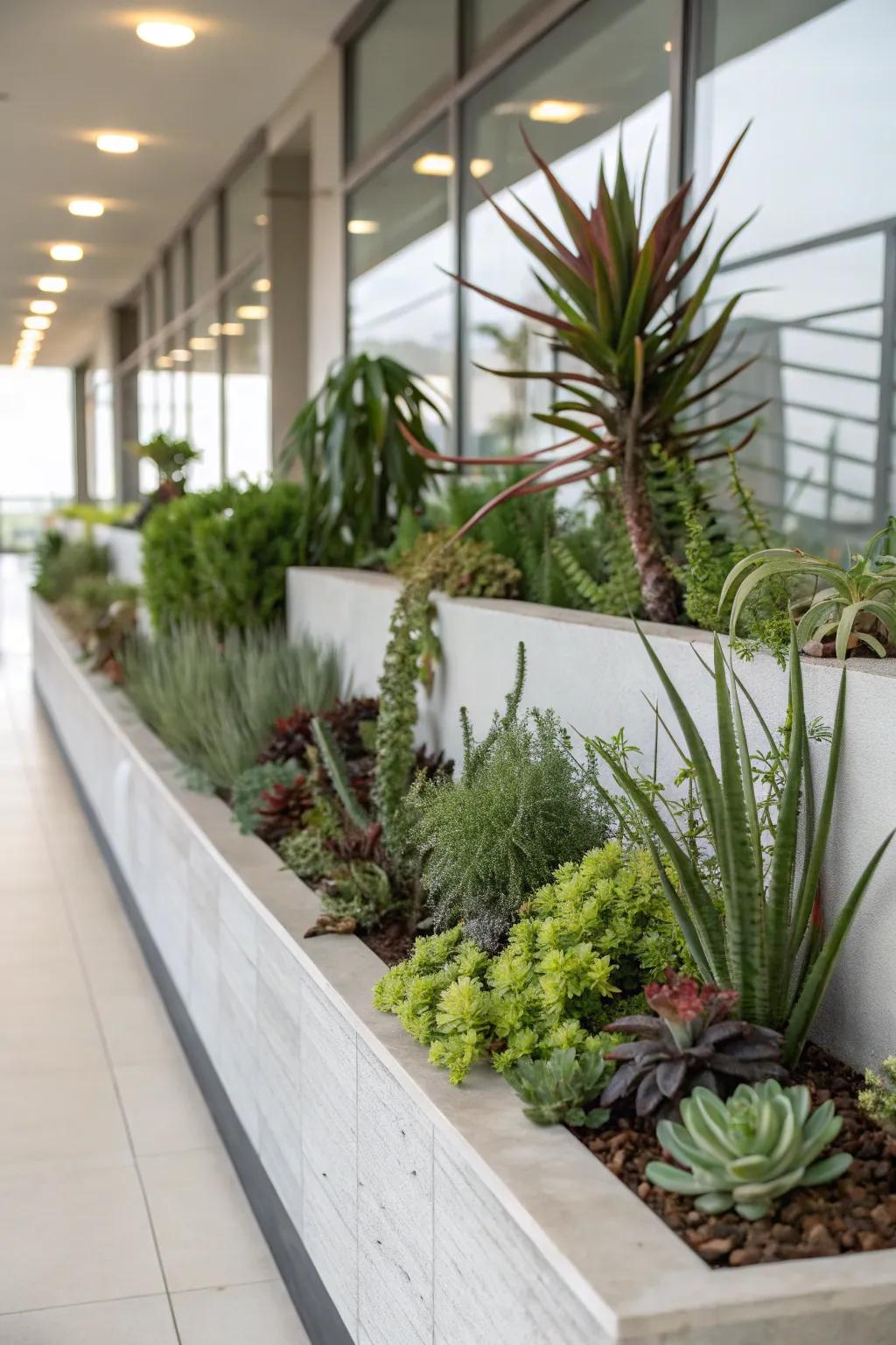 Divergent plant statures append profundity and curiosity to this botanical ledge.