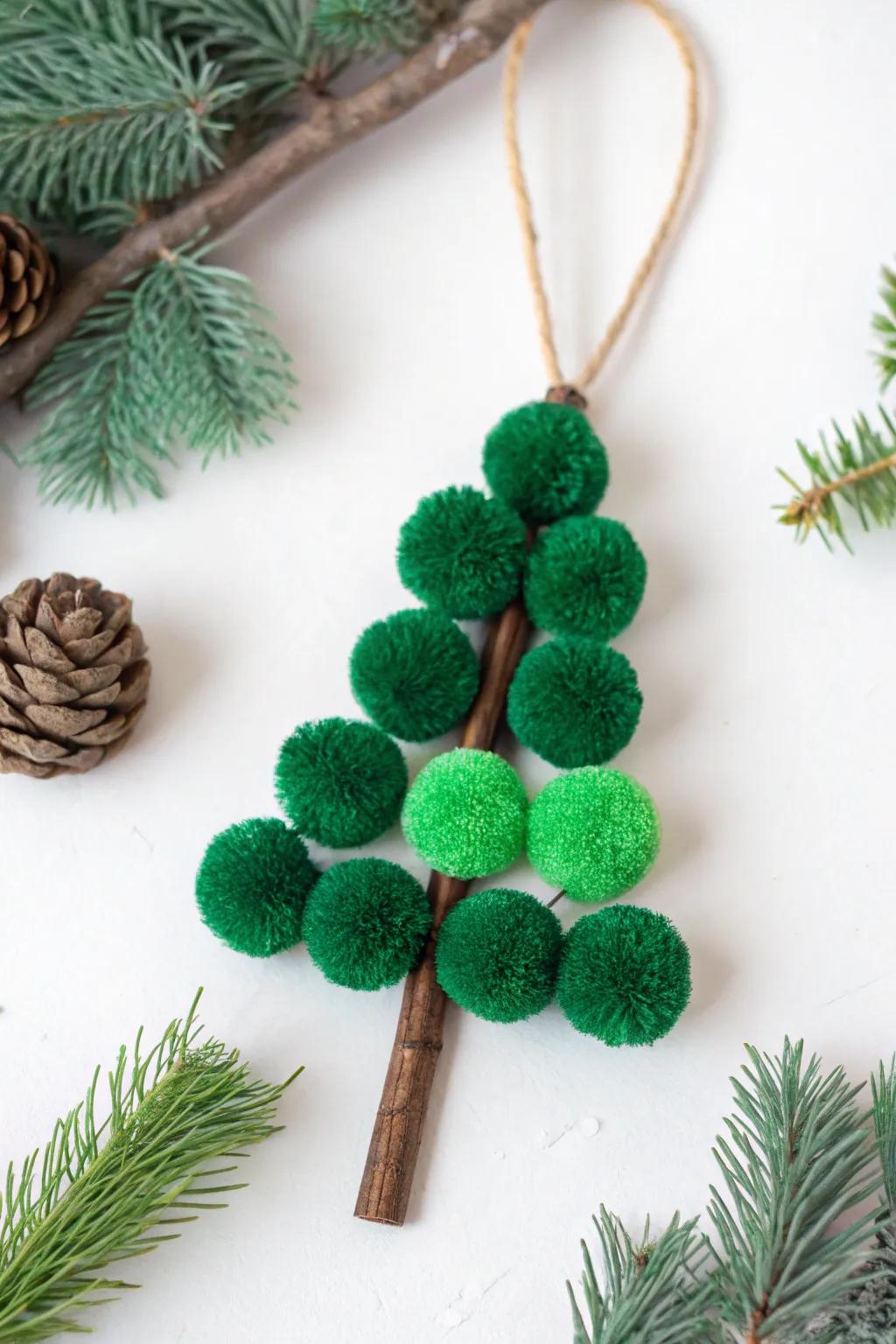 A delightful pom-pom conifer tree, adding a burst of color and texture to holiday decorations.
