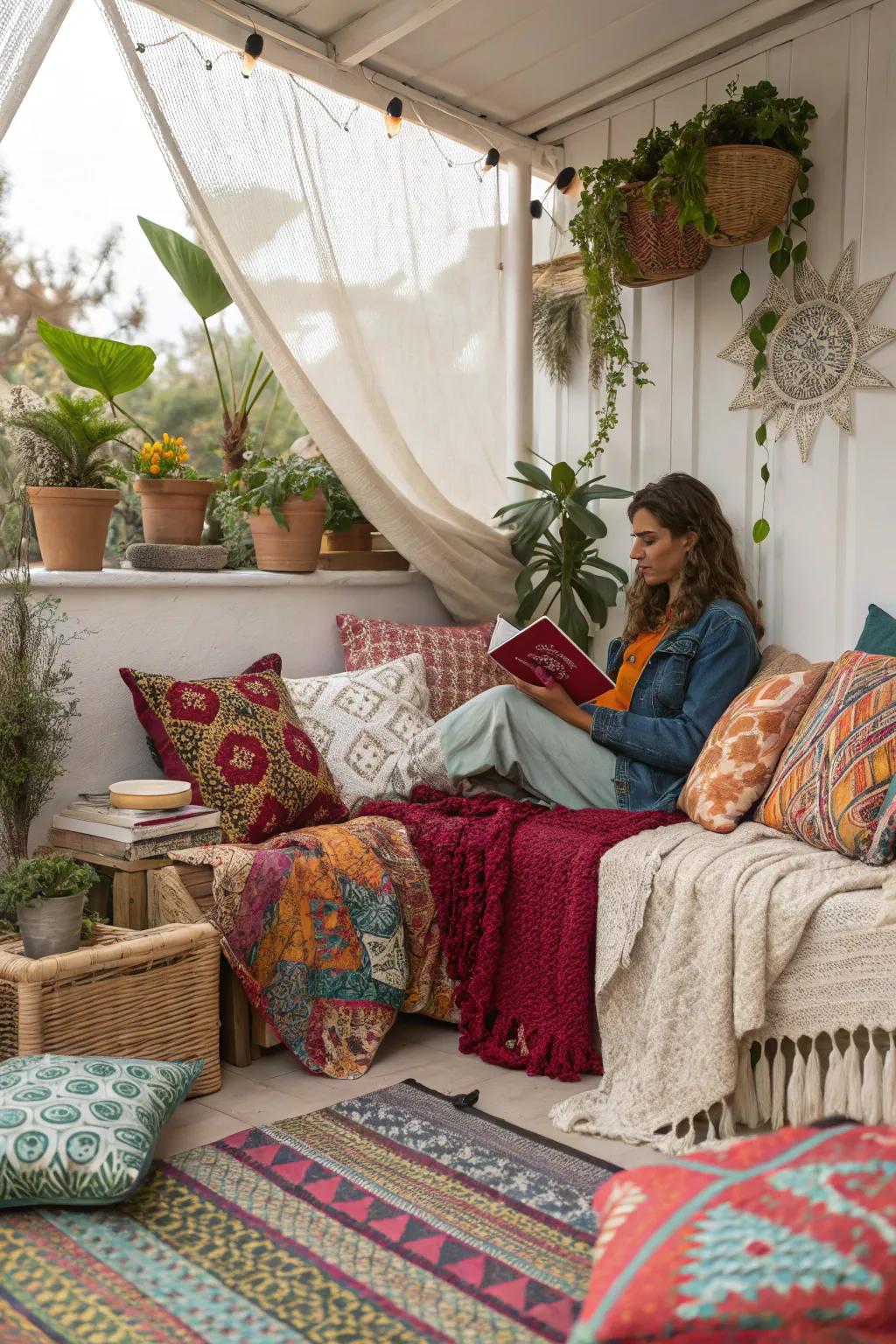 A free-spirited reading nook overflowing with color and character.