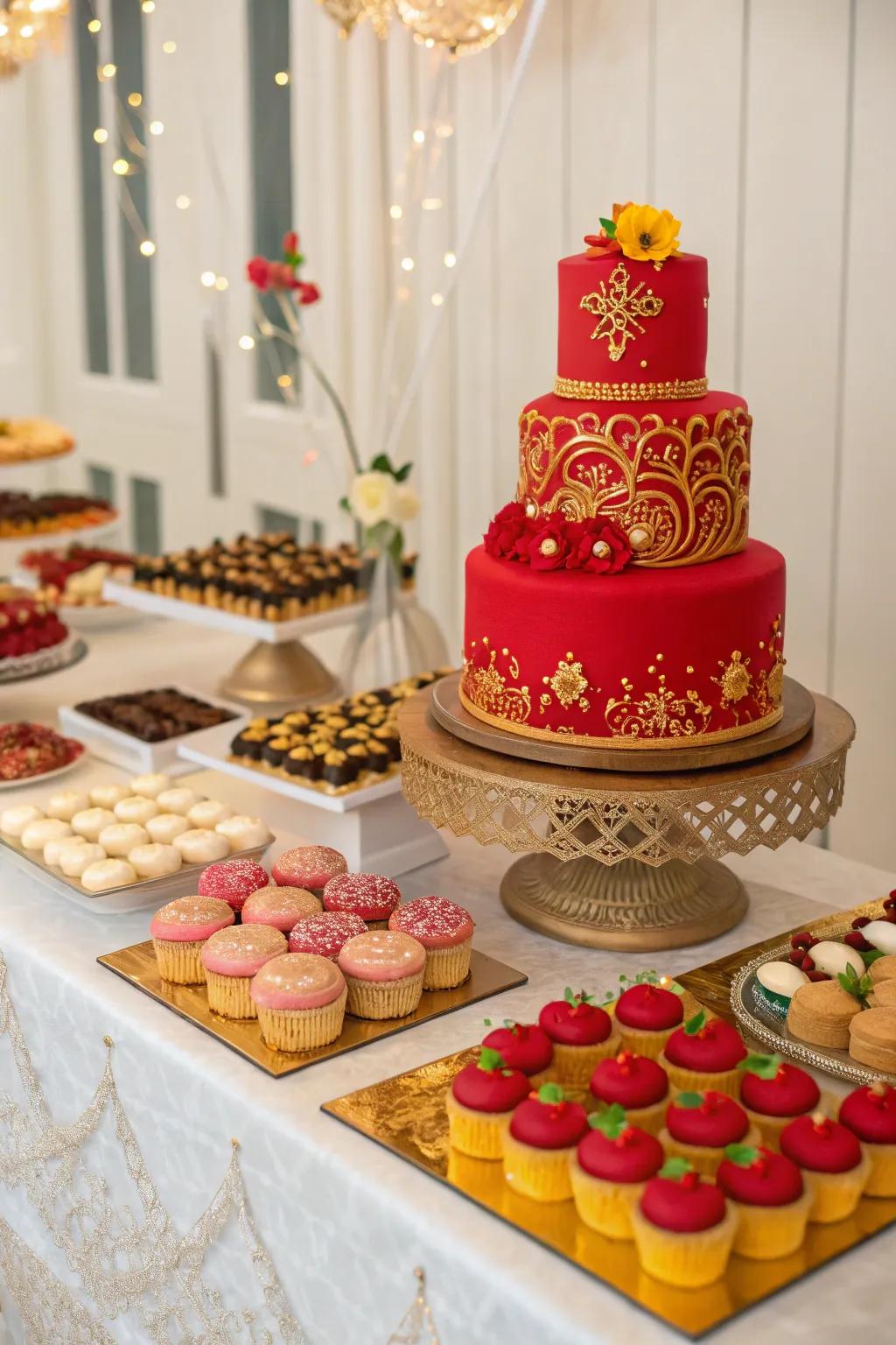 Gleaming confectionery showcases evolve into a focal point during the celebration.