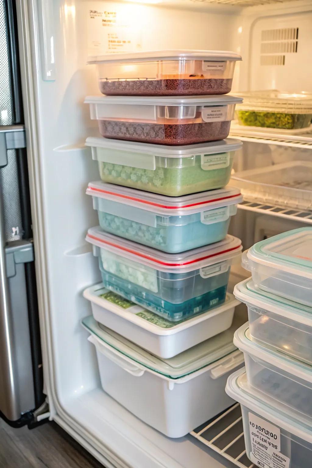 Stacking vertically helps you maximize your fridge's space.