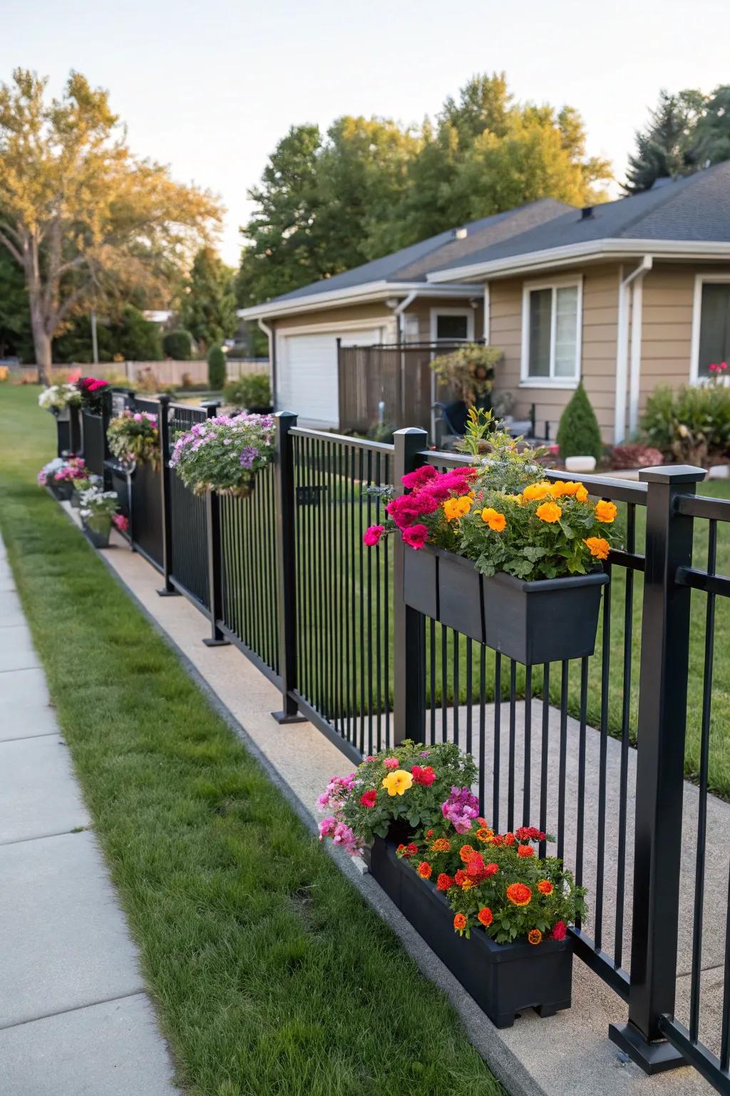 Add a dash of color by hanging ornamental vases on your fence.