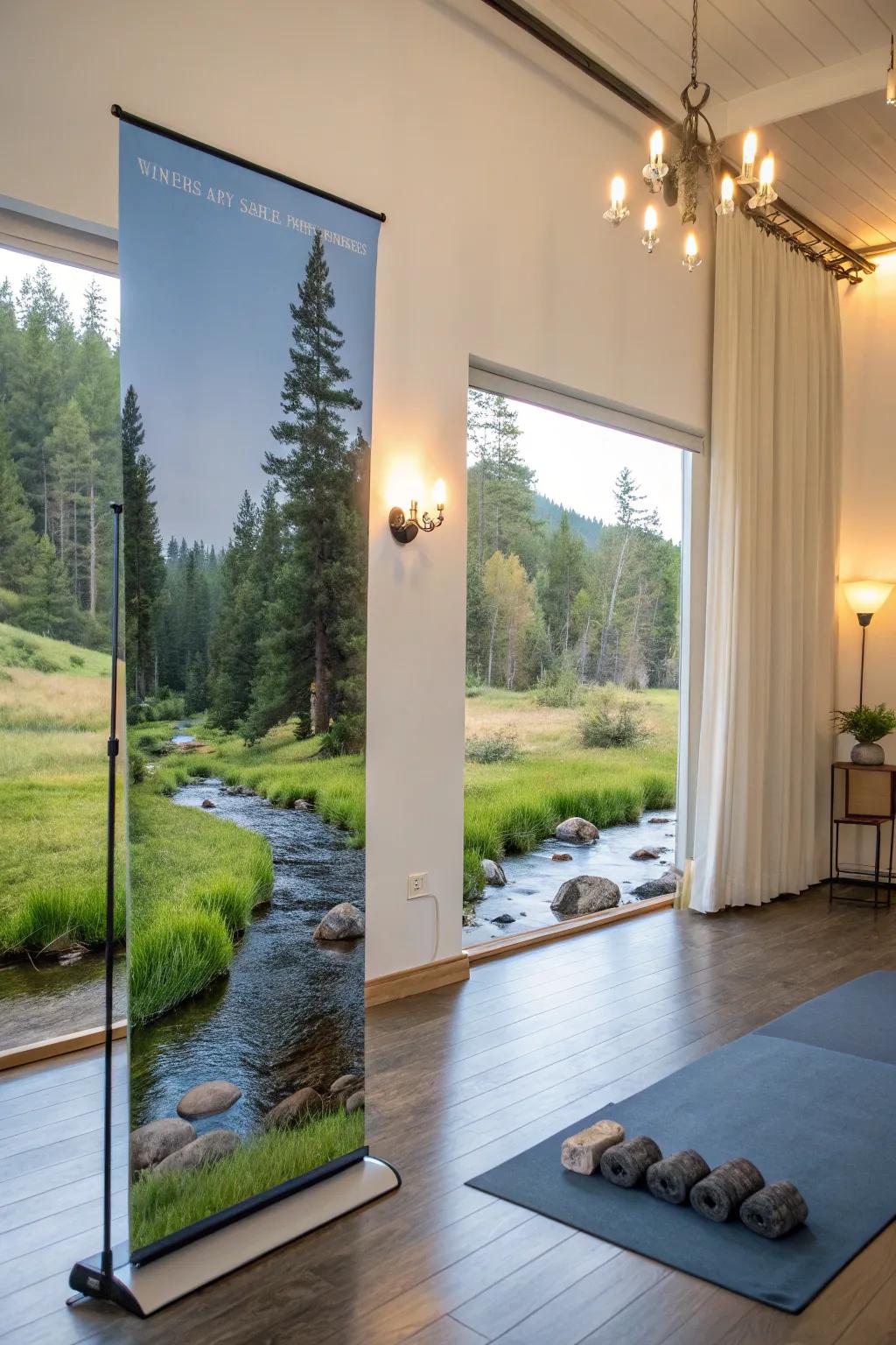 Improve your meditation area with a peaceful landscape display.