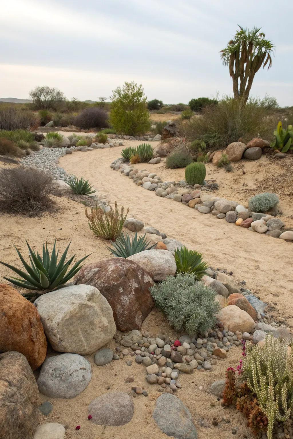 Fashion a stunning rock garden via streamside stones and succulents.