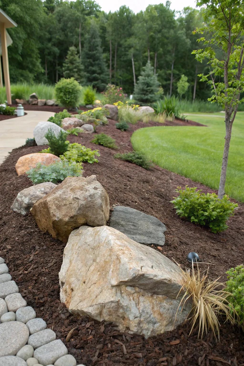 Ground cover beautifully frames and highlights garden features.