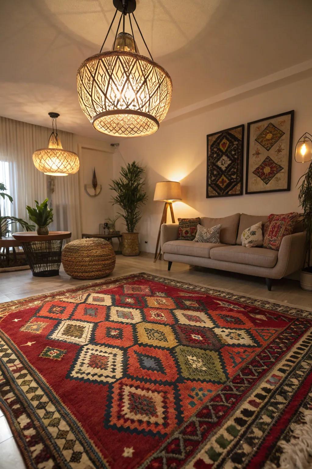 A space transformed by striking accent pieces.