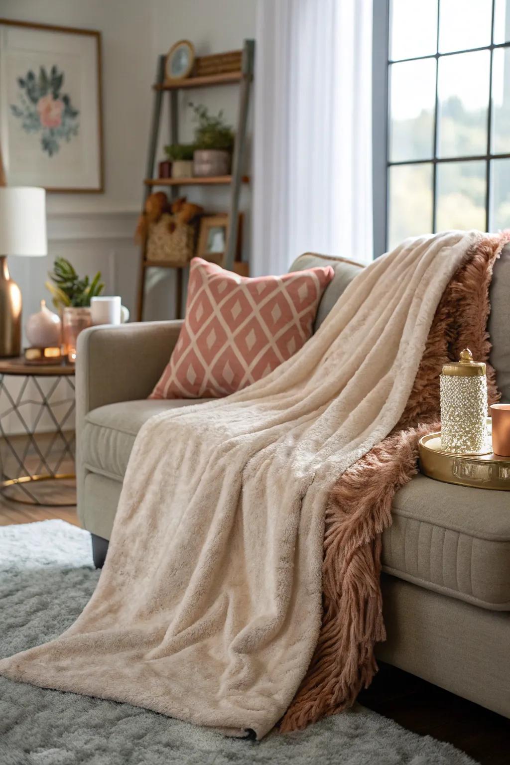 A relaxing throw injects warmth and surface interest into the living room.