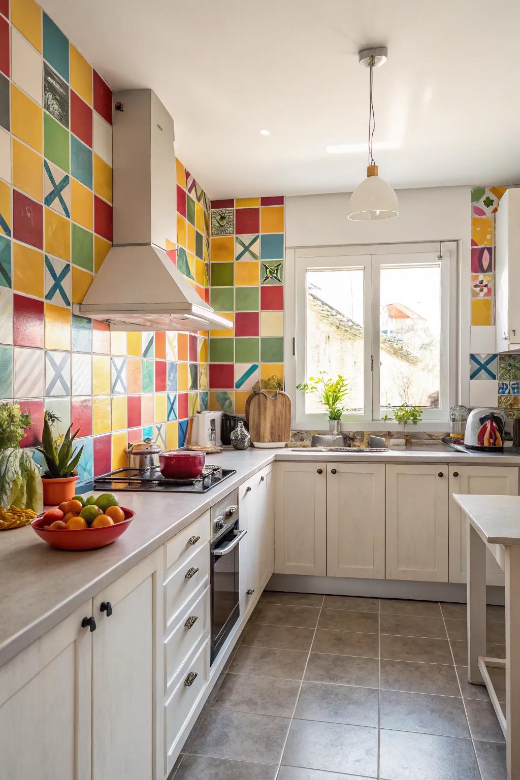 A bold backsplash becomes the center of attention in the kitchen.