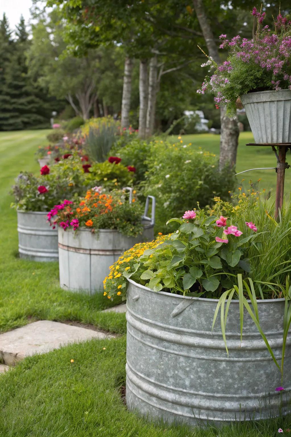 Electroplated metal holders repurposed as countryside baskets.