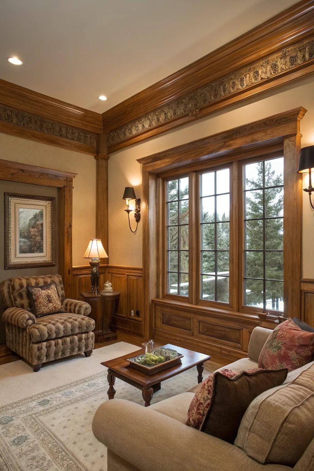 Decorative molding introduces refinement to vintage timber.