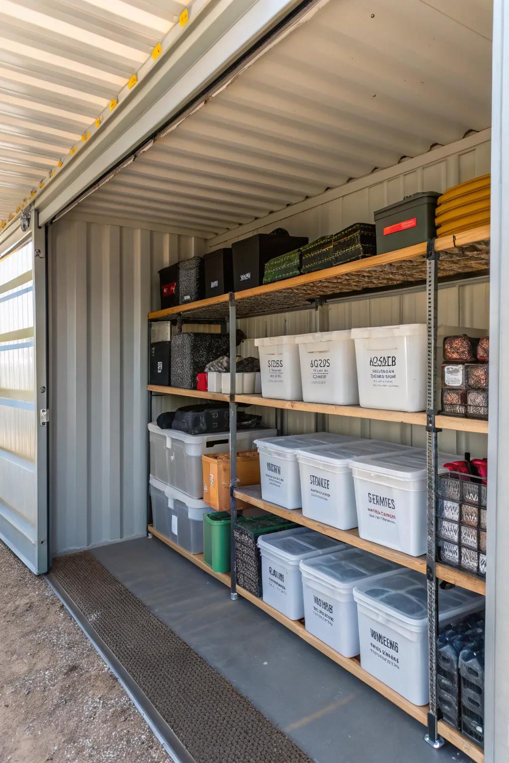 Effective storage options are visible within a cargo box barn.