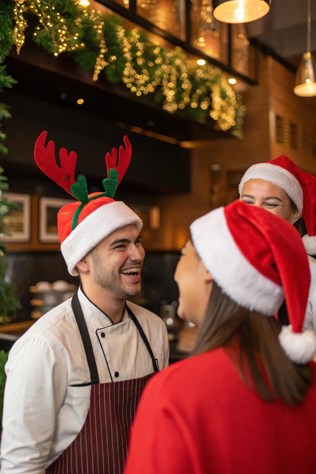 Personnel garb that appends to the yuletide spirit.