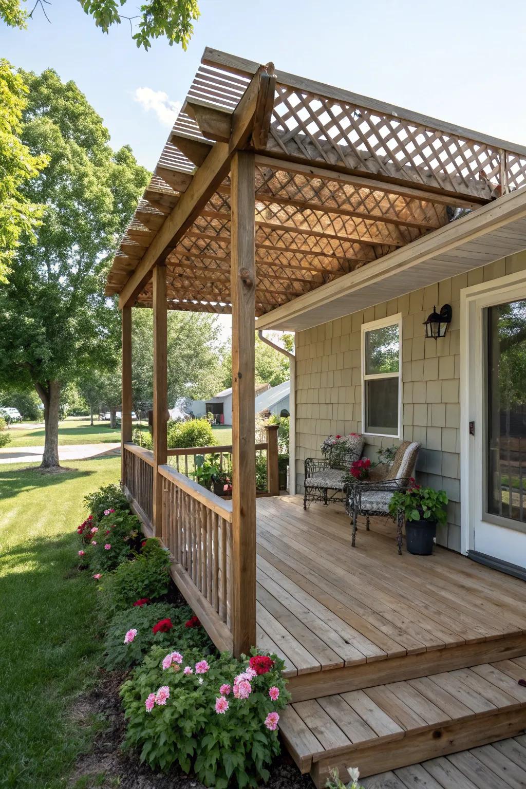 A covered porch provides a multipurpose area for all-weather usage.