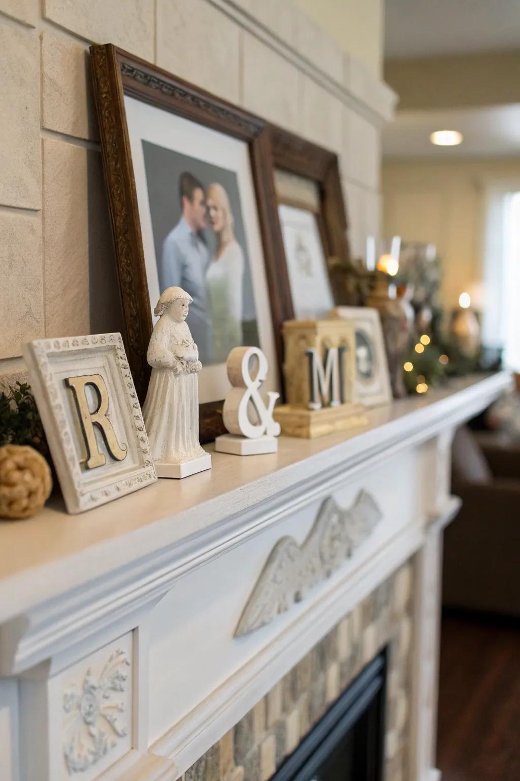 This everyday mantel is made uniquely charming by personal elements.