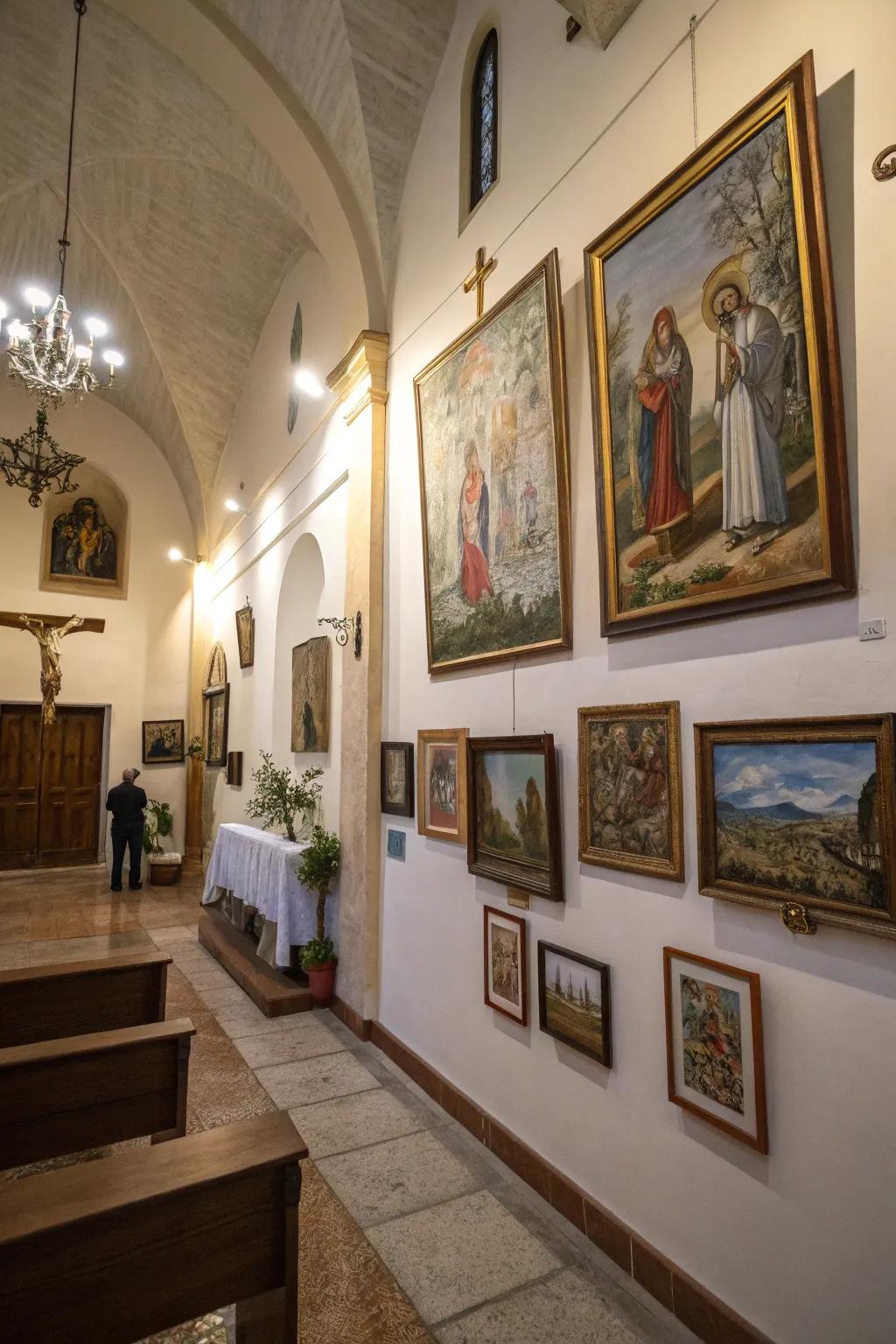 Uplifting art that enriches the spiritual ambiance.