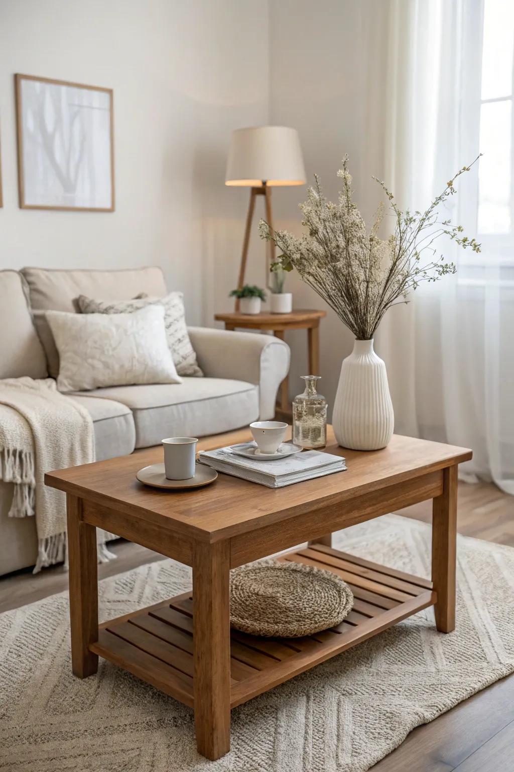 Simple timber tables introduce warmth and class to smaller areas.