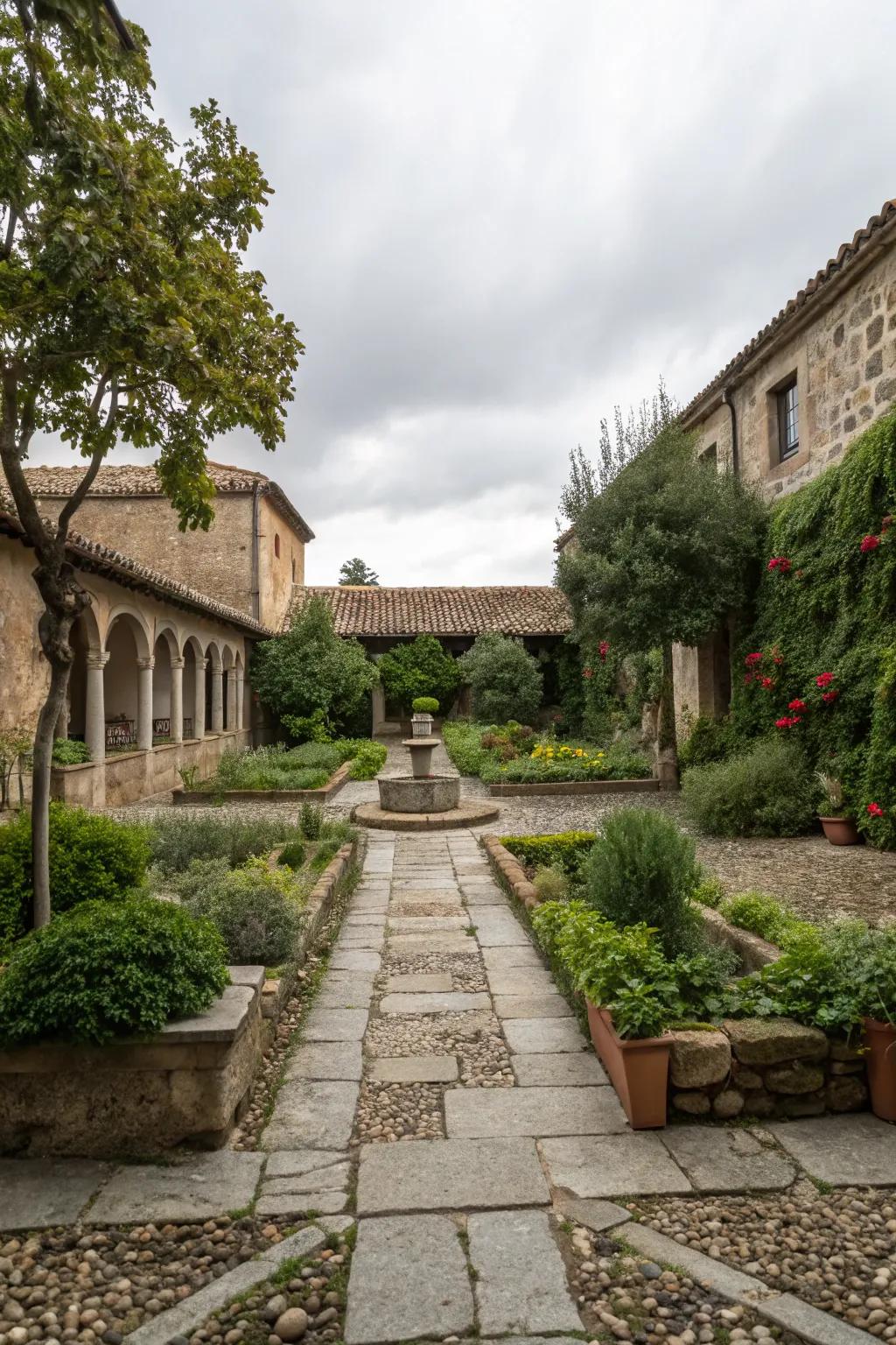 Raw stones bring texture and balance to courtyard designs.