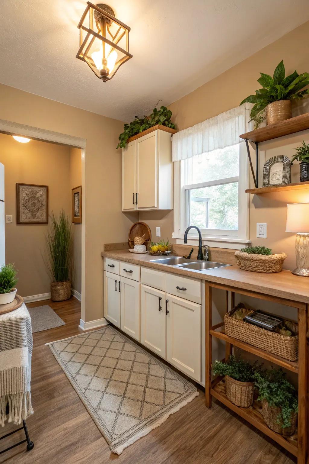 Warm neutrals produce a classic and welcoming atmosphere.