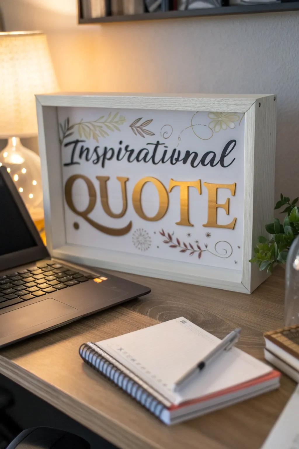 Retain inspiration using a motivational saying shadow box.