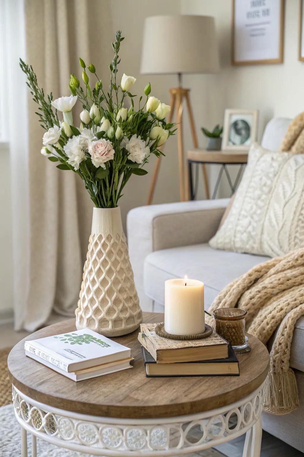 Soothing colors create a harmonious and tranquil table display.