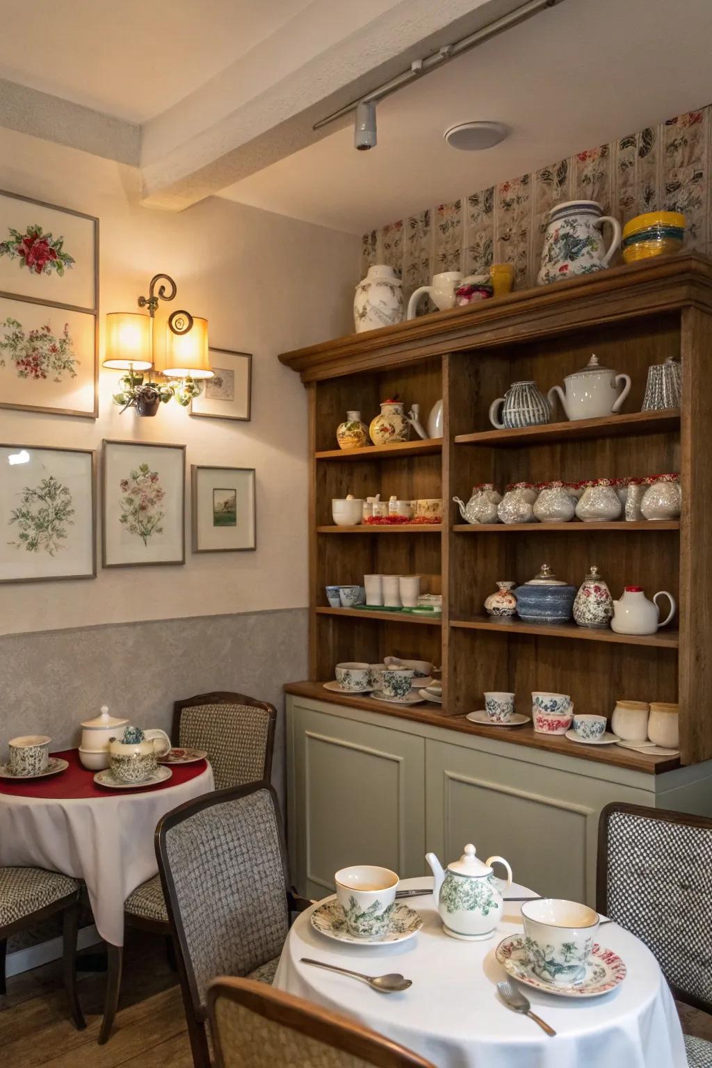 Smart storage solutions keep your tea space neat and fashionable.