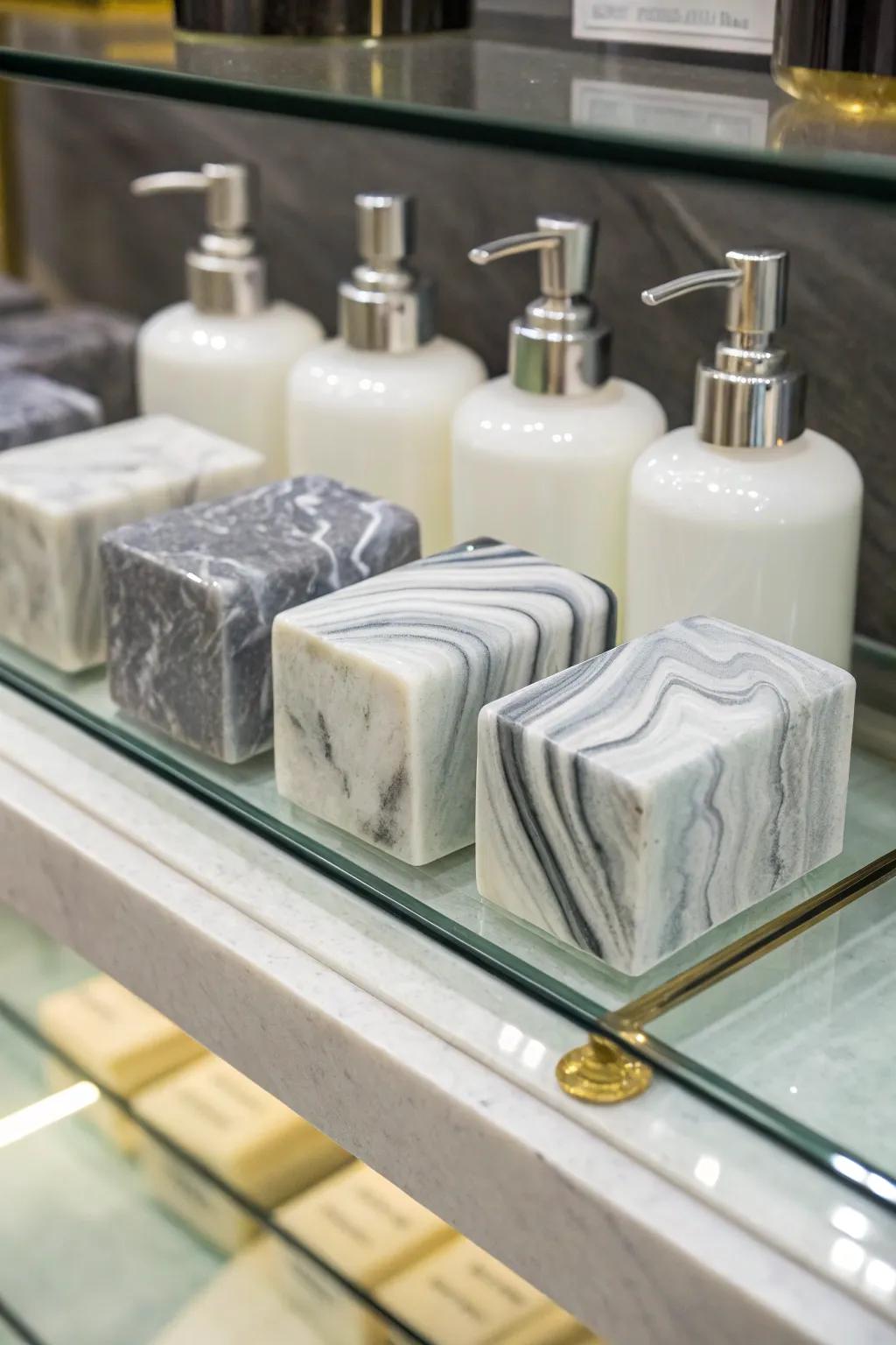 Elegant marbled bath bars that give any space a sense of refinement.
