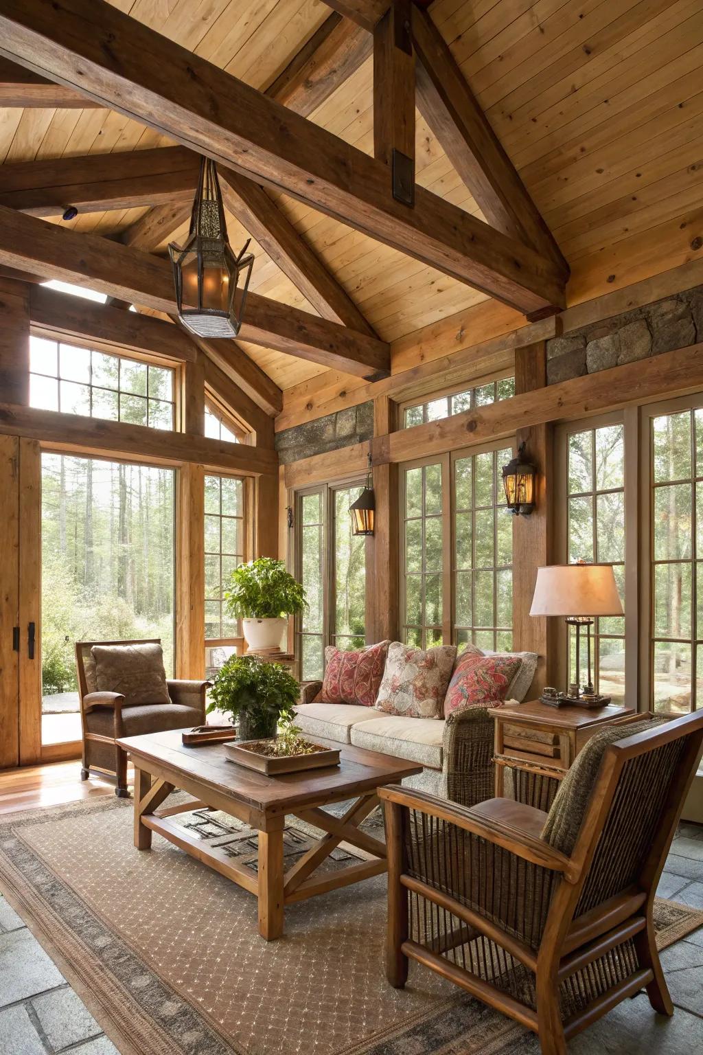 Timber features enhancing the warmth of a Southern interior.