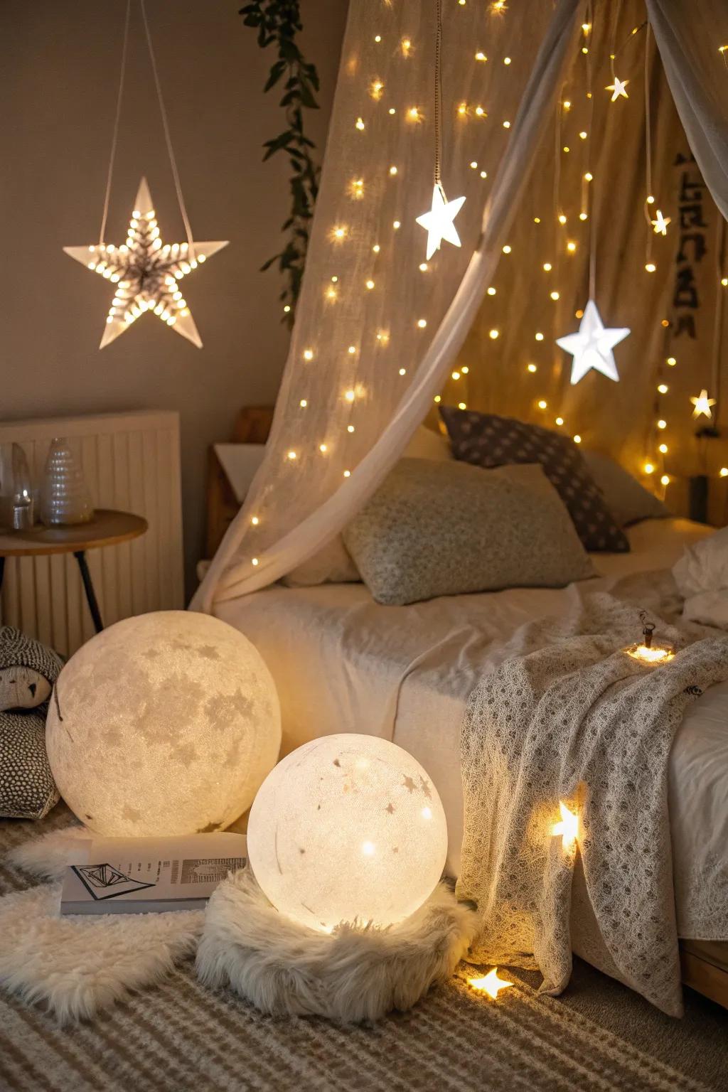 Celestial illumination that adds warmth and charm to the area.