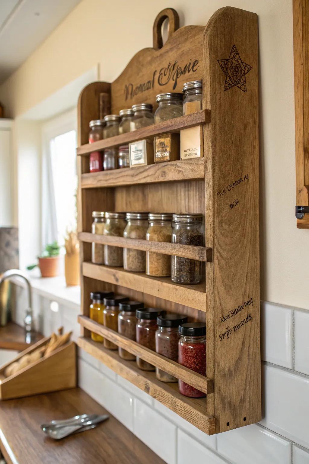 A captivating custom-made spice solution constructed from recovered lumber.