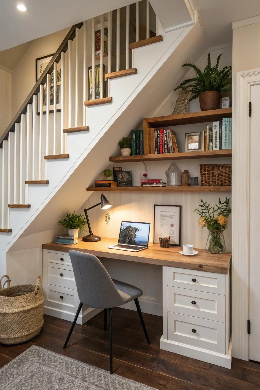 Carve out a perfect work-from-home zone beneath your staircase.
