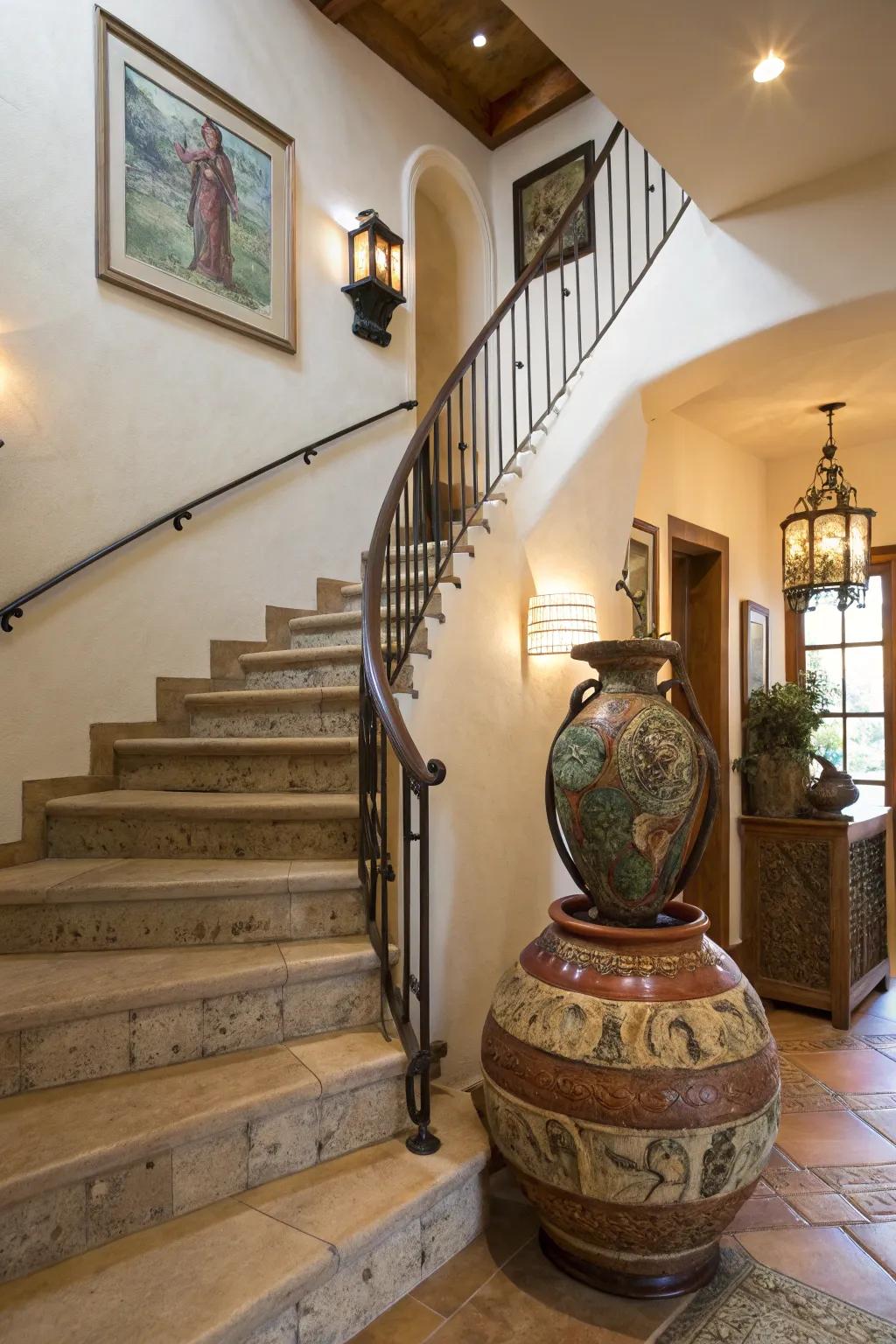 Enhance stair landings using noteworthy ornamental accents.