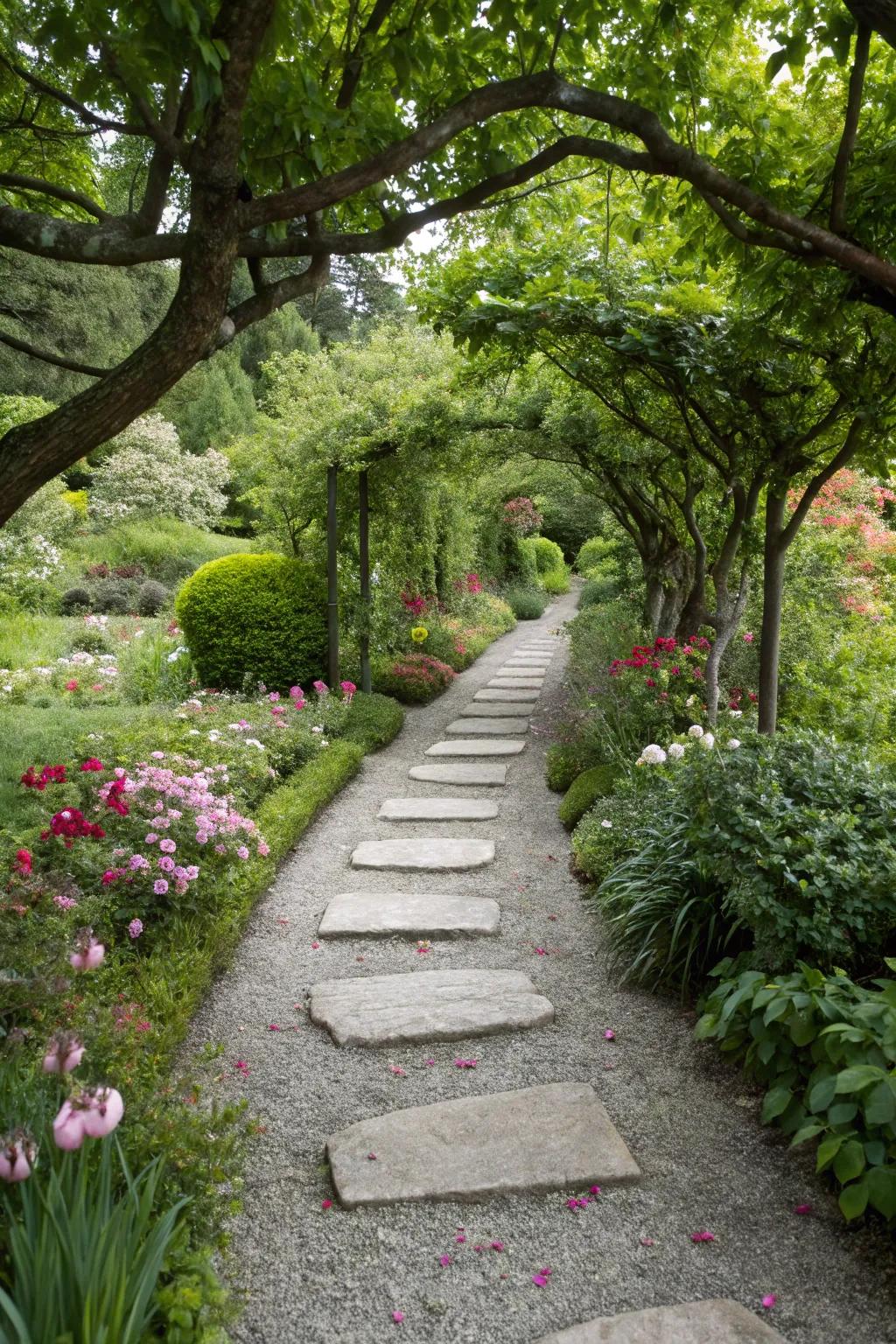 A crushed stone and stone combination provides strength and artistic intrigue.