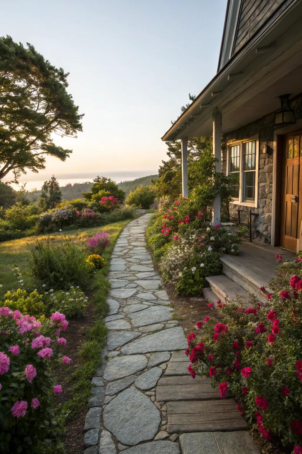 A granite walkway invites guests with natural beauty.
