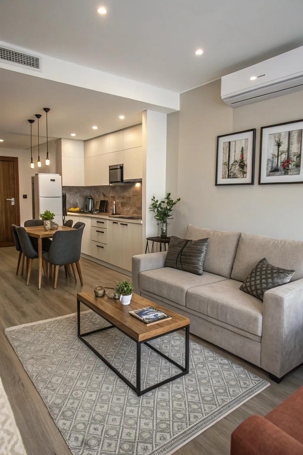 Furnishing placement naturally divides residing spaces.