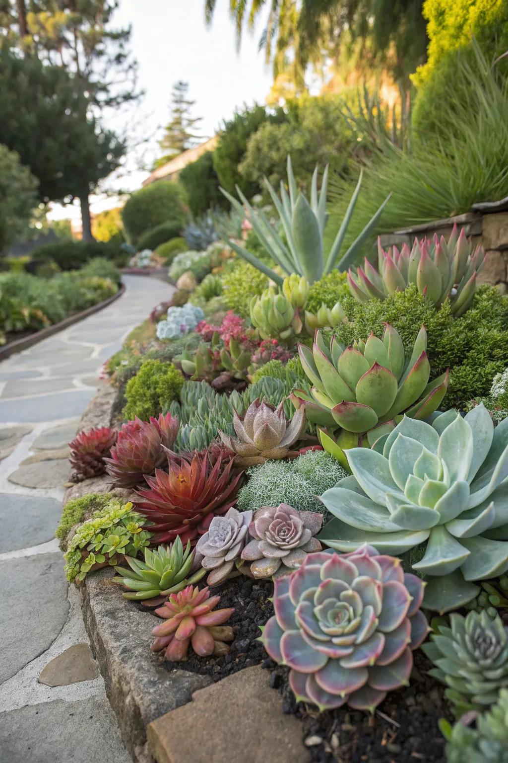 A mesmerizing blend of colorful and textured succulents.