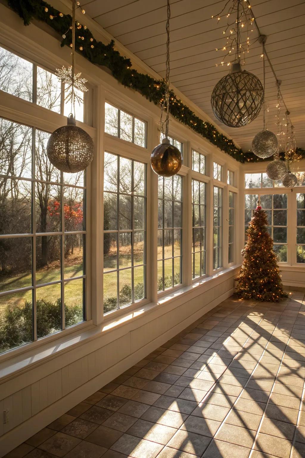 Suspended baubles introduce shimmer to your sun parlor windows.