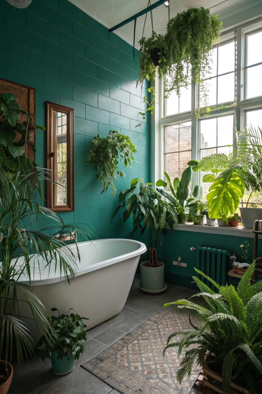 Welcome the outdoors inside with cerulean and greenery.