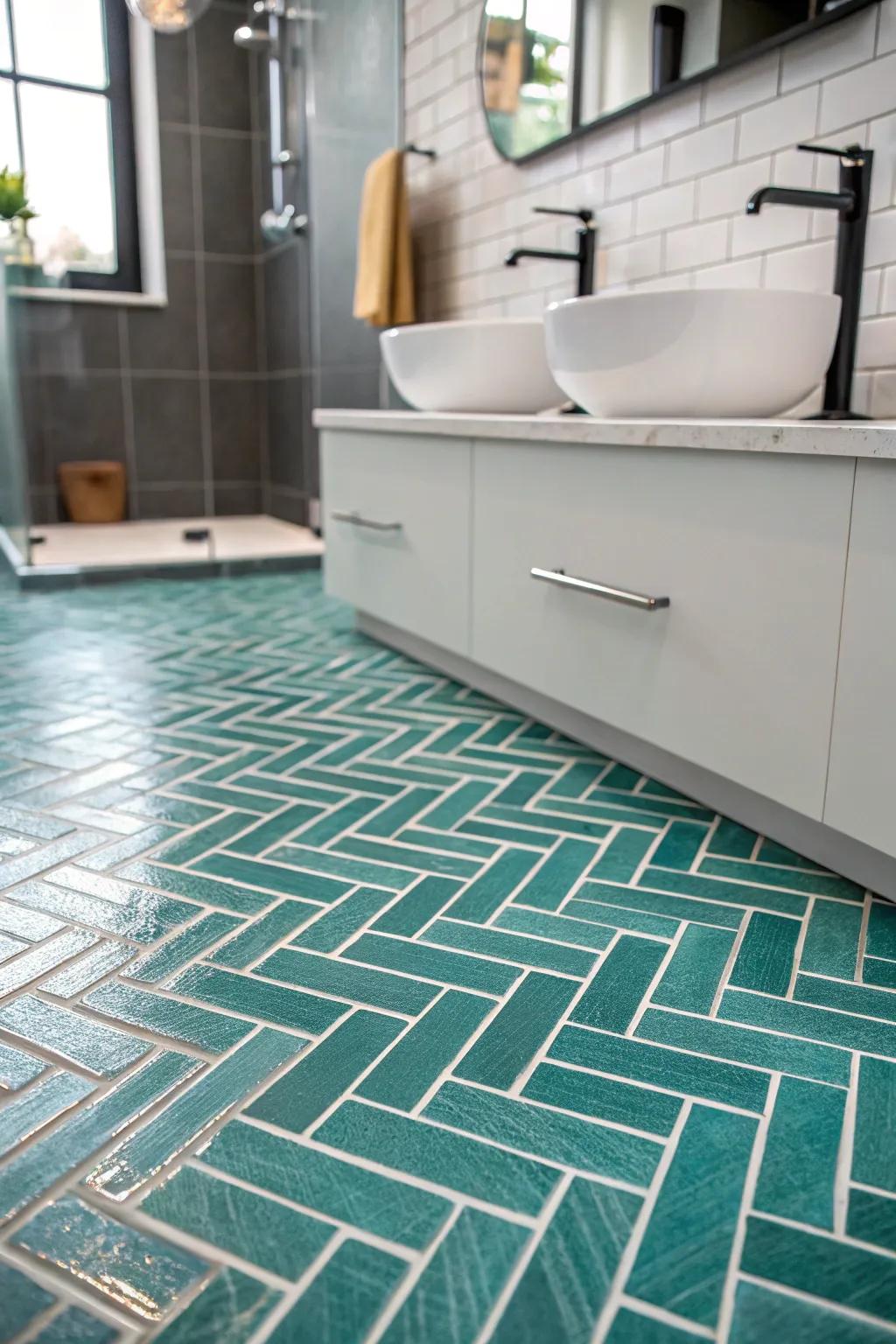Turquoise ceramic groundwork can be a daring statement piece in your bathroom.