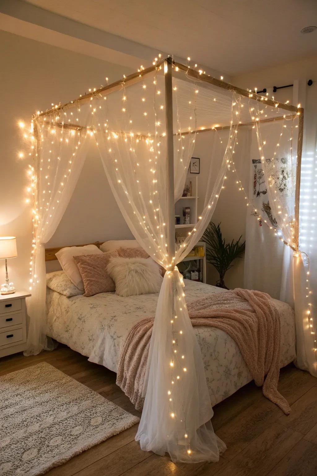 Fairy lights add a peaceful, fantasy-like environment.