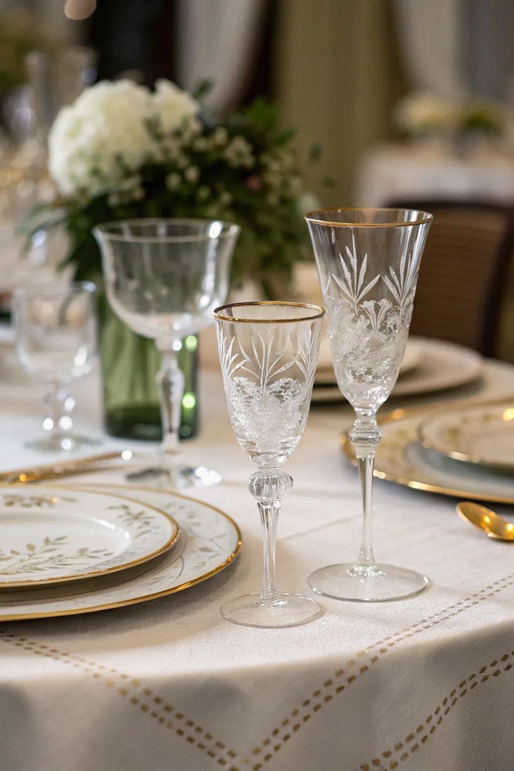 Refined drinkware enhances the table's sophistication.