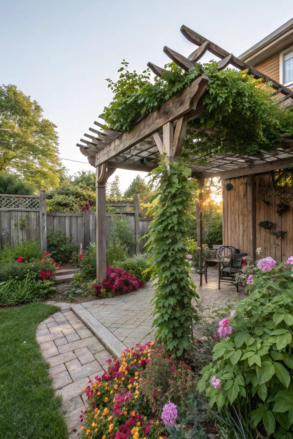 Relish the shade beneath a stunning pergola.
