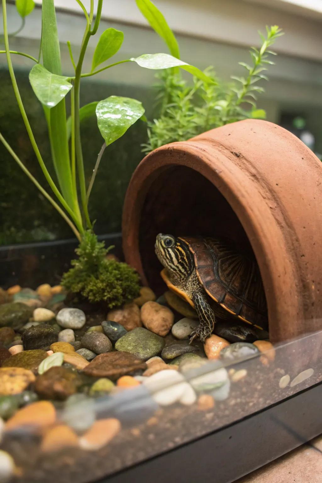 Hiding spots offer your turtle a sense of security and comfort.
