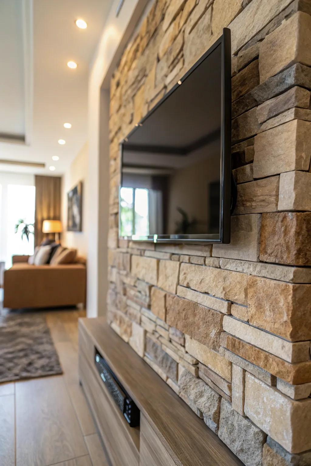 Walls with dimension enhance this TV wall.