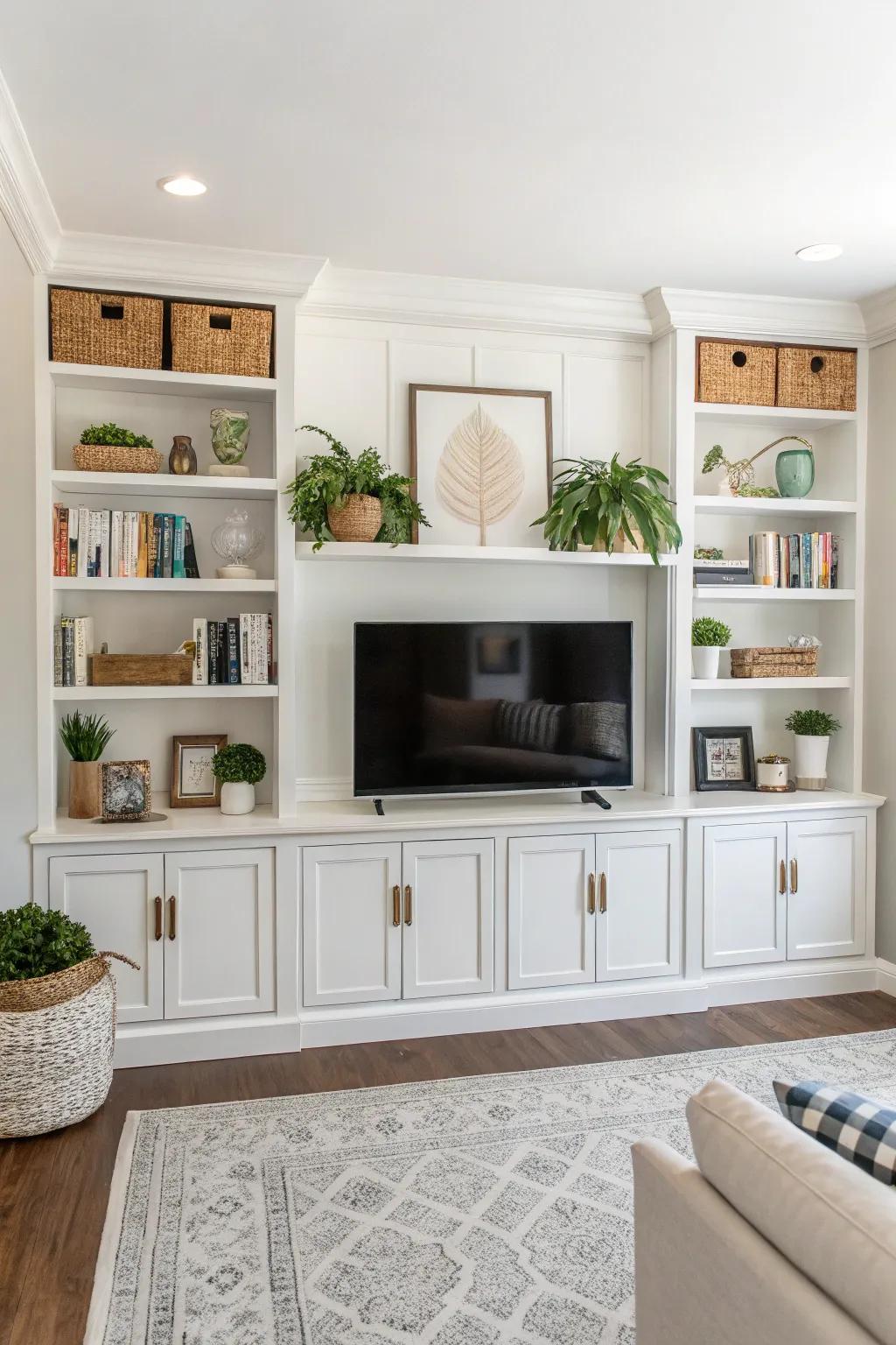 Symmetry and balance define this elegant TV wall design.