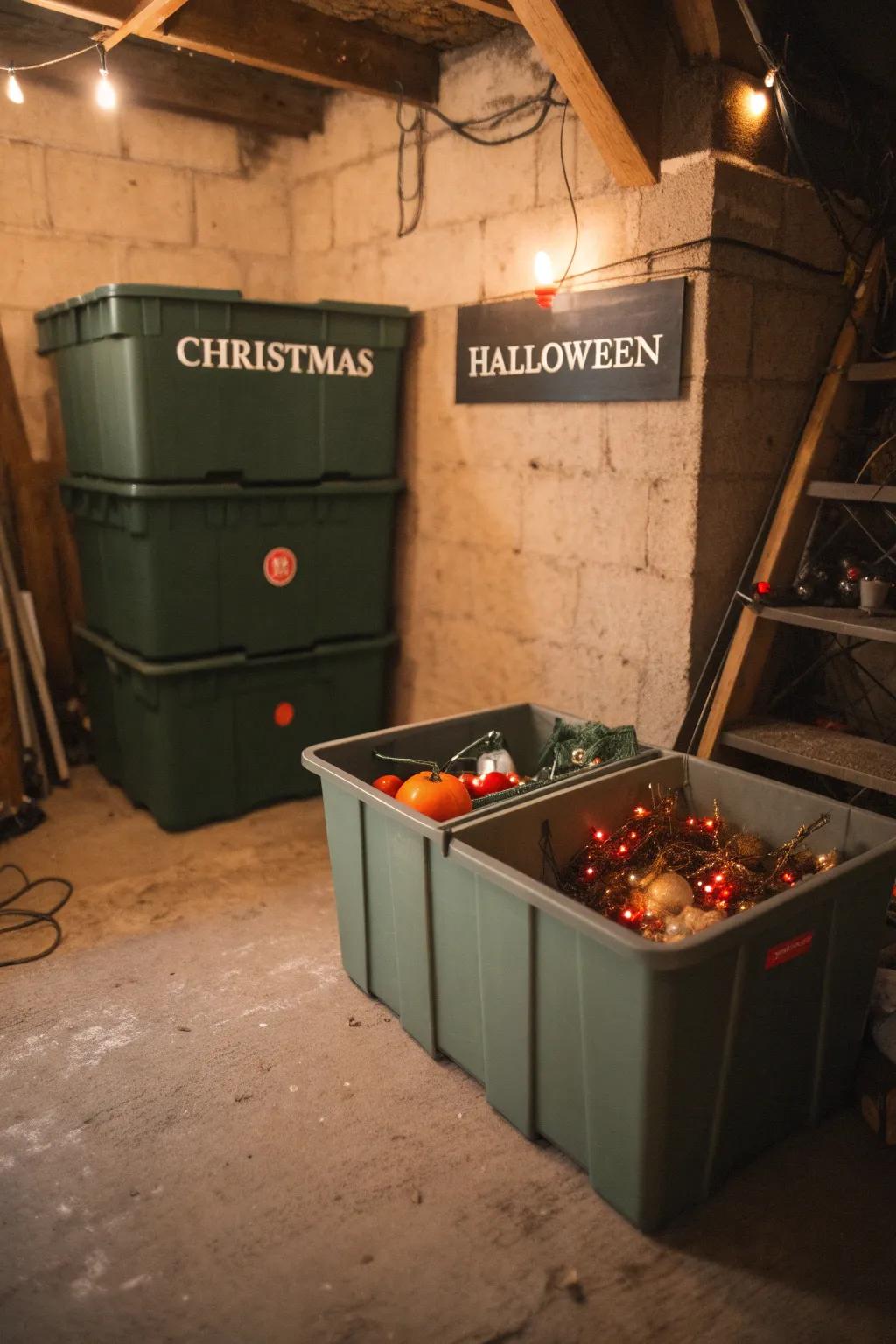 Seasonal decorations find an ideal home under the house.