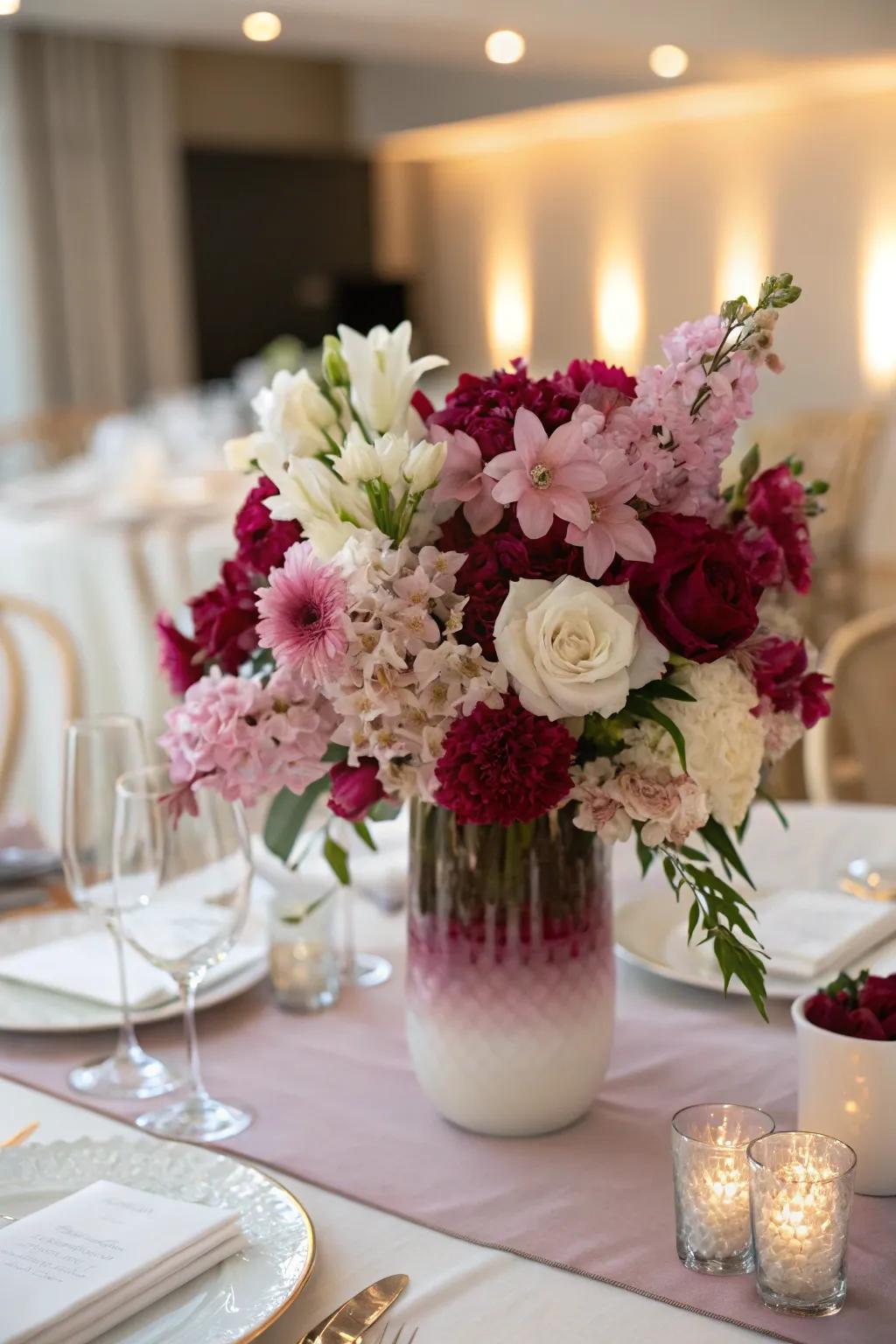 A gradient flower centerpiece is a visual showstopper.