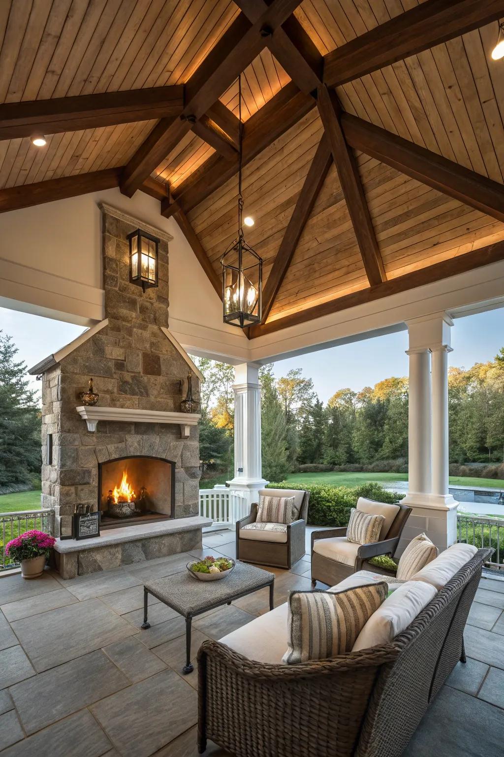 Heat up your porch through a snug hearth.