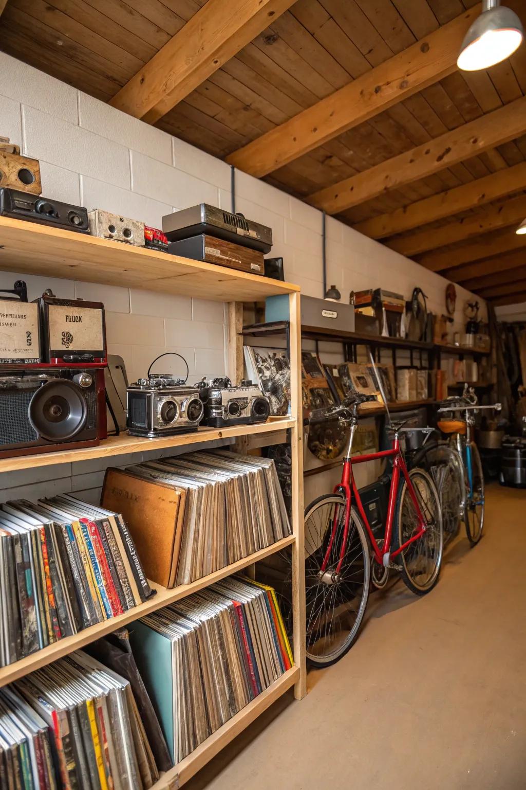 Themed memorabilia infuses personal stories into a vintage garage.
